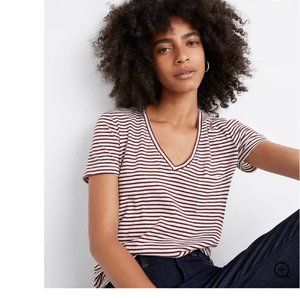 madewell cotton v-neck pocket tee in simone stripe